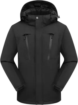 PHIBEE Men's Waterproof Ski Jacket Winter Warm Snow Coat Windproof Hooded Rain Jacket