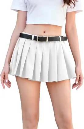 SANGTREE Women's Belted A-Line Stretchy Club Y2k Mini Pleated Skirt with Belt