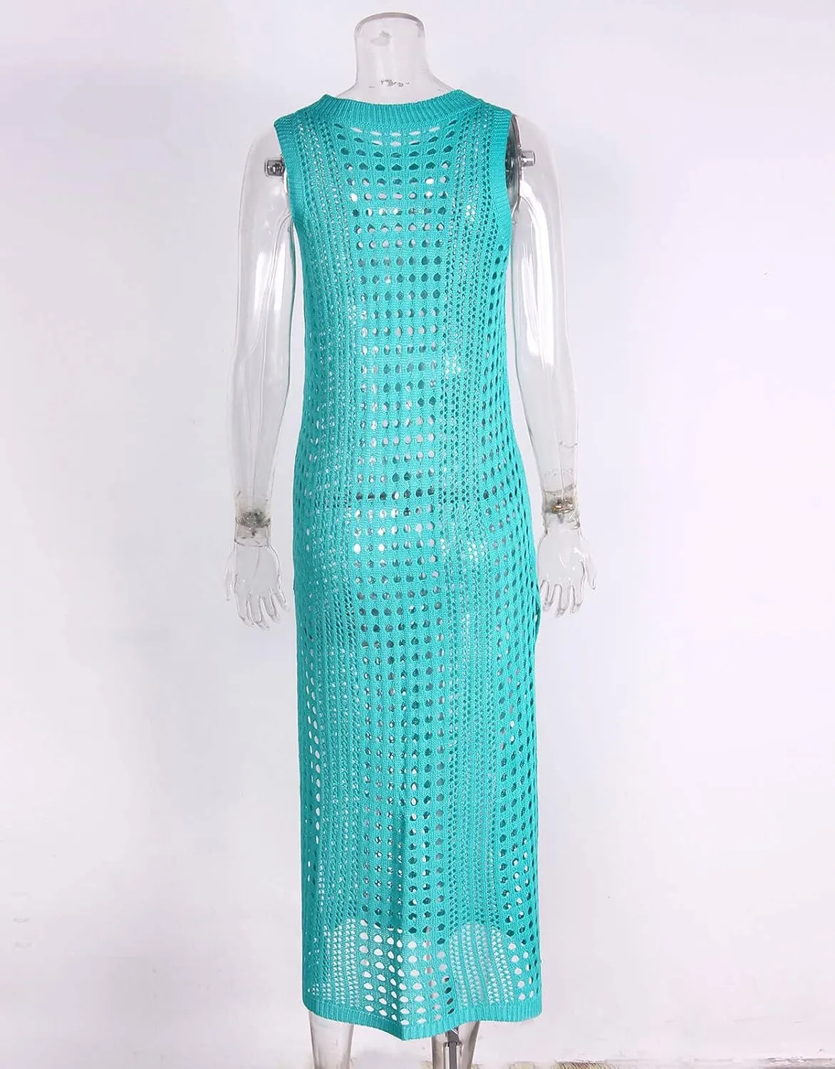 shermie Women's Crochet Swimsuit Cover Up Sleeveless Side Slit Loose Casual Long Beach Dress