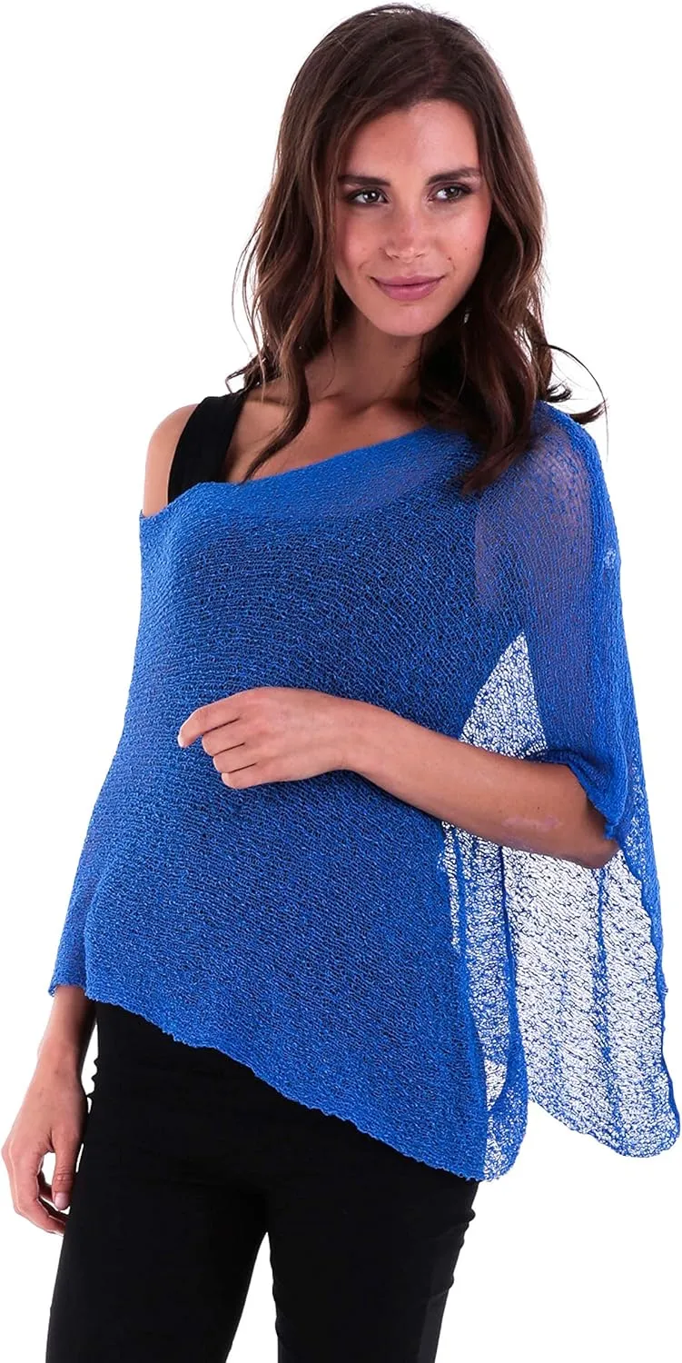 SHU-SHI Womens Sheer Knit Poncho Shrug Lightweight Cover Up One Size Fits Most