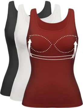 Tank Top with Built in Bra Cup for Women Casual Wide Strap Sleevless Layer Camisole Yoga Top Pack S-3XL