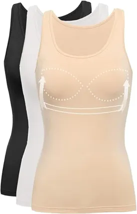 Tank Top with Built in Bra Cup for Women Casual Wide Strap Sleevless Layer Camisole Yoga Top Pack S-3XL