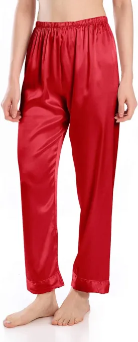 Wantschun Womens Satin Silk Sleepwear Long Pajamas Pants Nightwear Loungewear Pj Bottoms Trousers XXS-XXXL