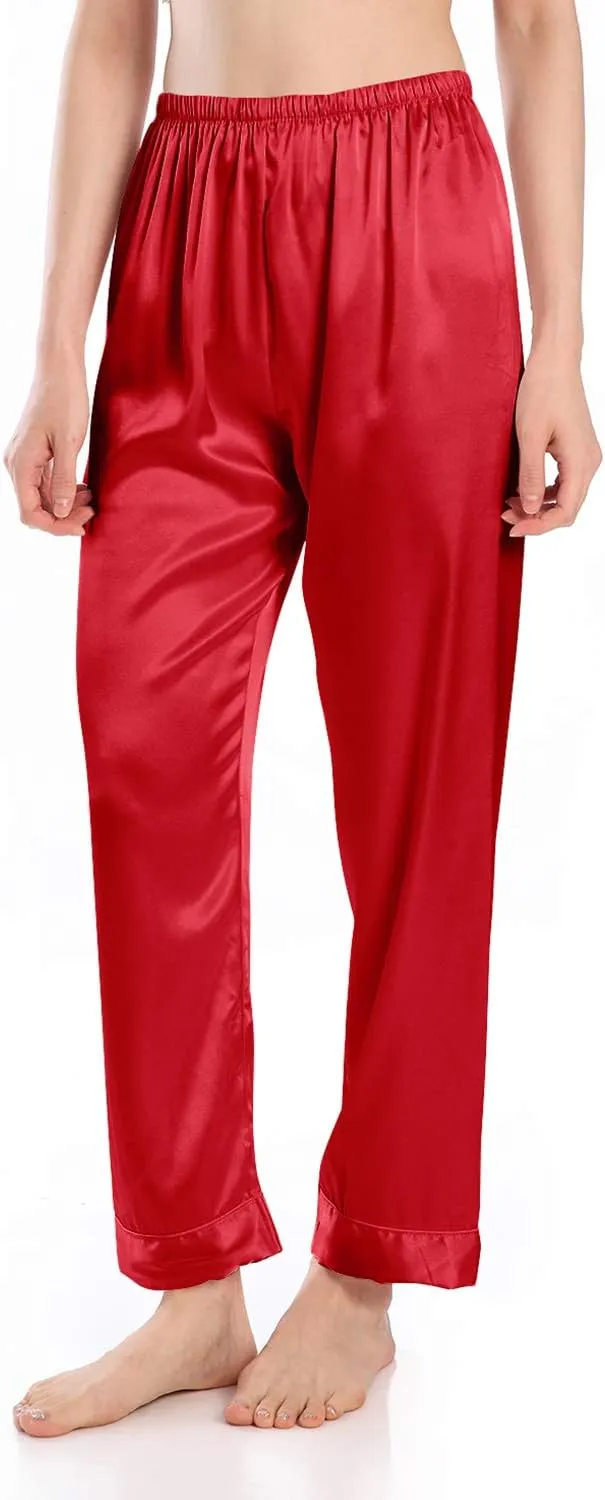 Wantschun Womens Satin Silk Sleepwear Long Pajamas Pants Nightwear Loungewear Pj Bottoms Trousers XXS-XXXL