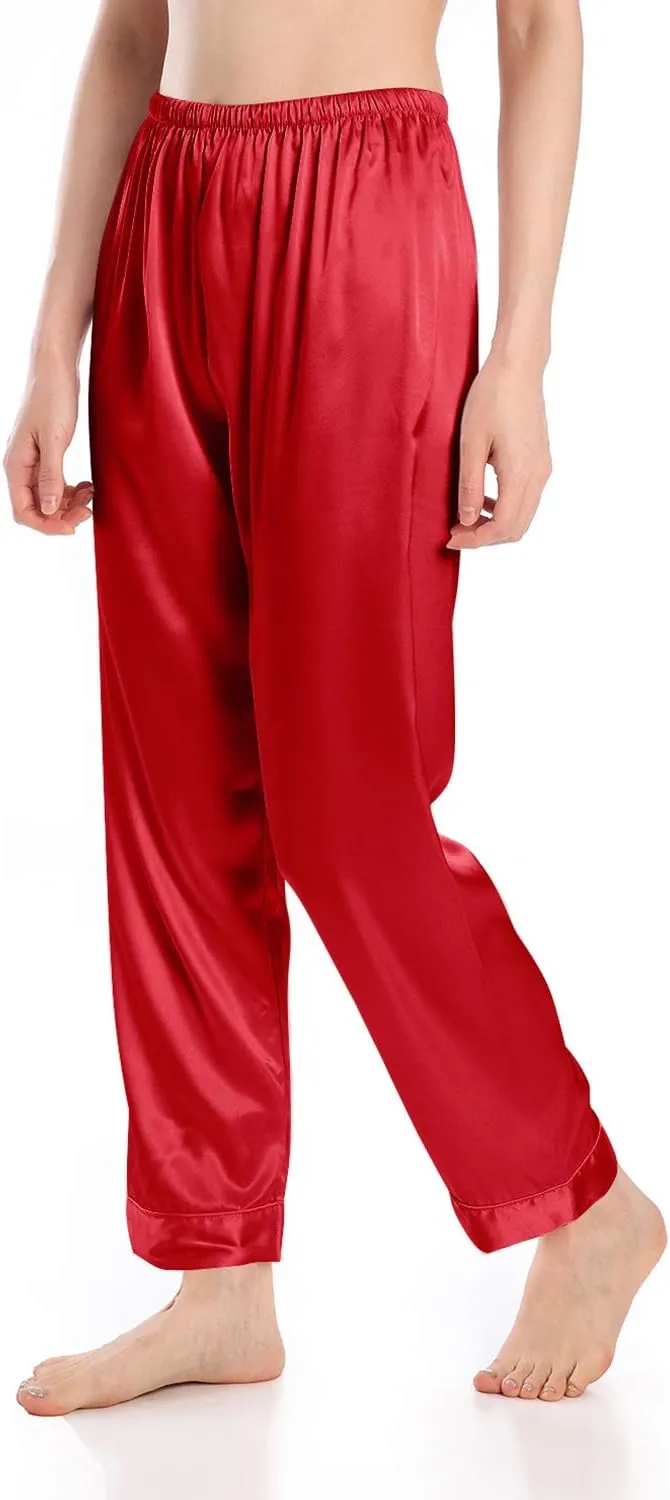 Wantschun Womens Satin Silk Sleepwear Long Pajamas Pants Nightwear Loungewear Pj Bottoms Trousers XXS-XXXL