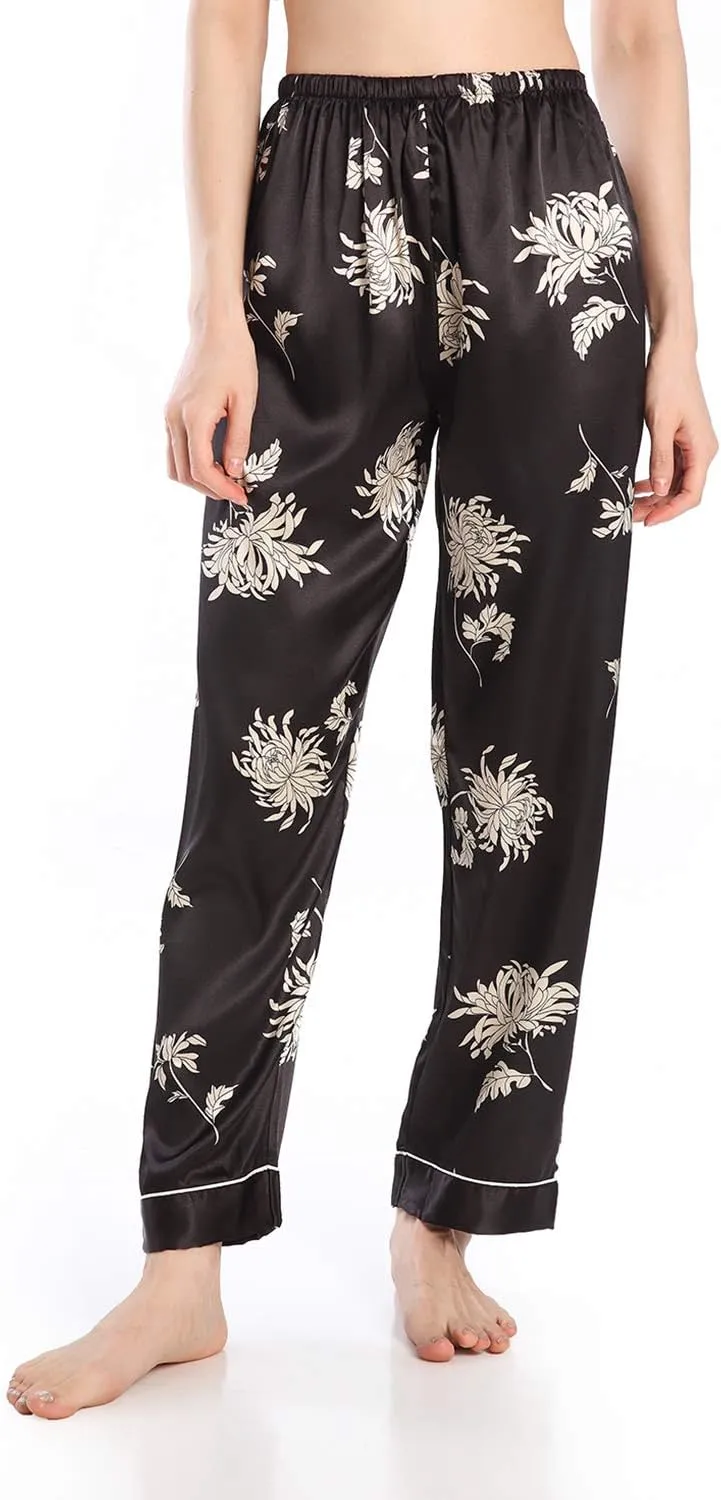 Wantschun Womens Satin Silk Sleepwear Long Pajamas Pants Nightwear Loungewear Pj Bottoms Trousers XXS-XXXL