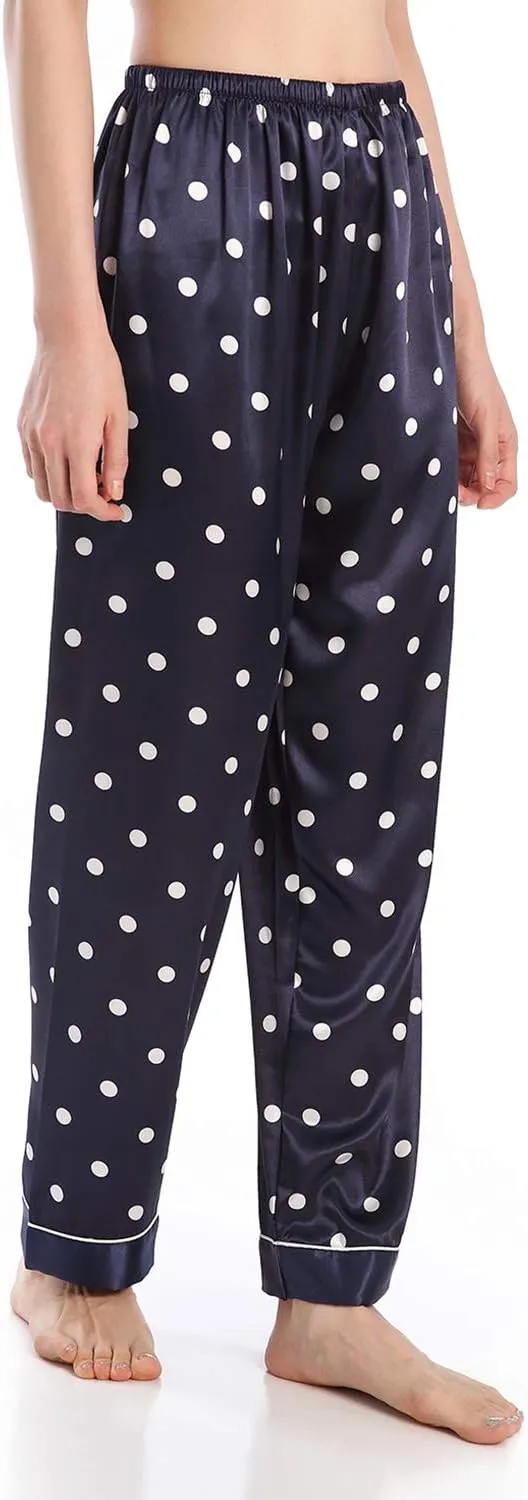 Wantschun Womens Satin Silk Sleepwear Long Pajamas Pants Nightwear Loungewear Pj Bottoms Trousers XXS-XXXL