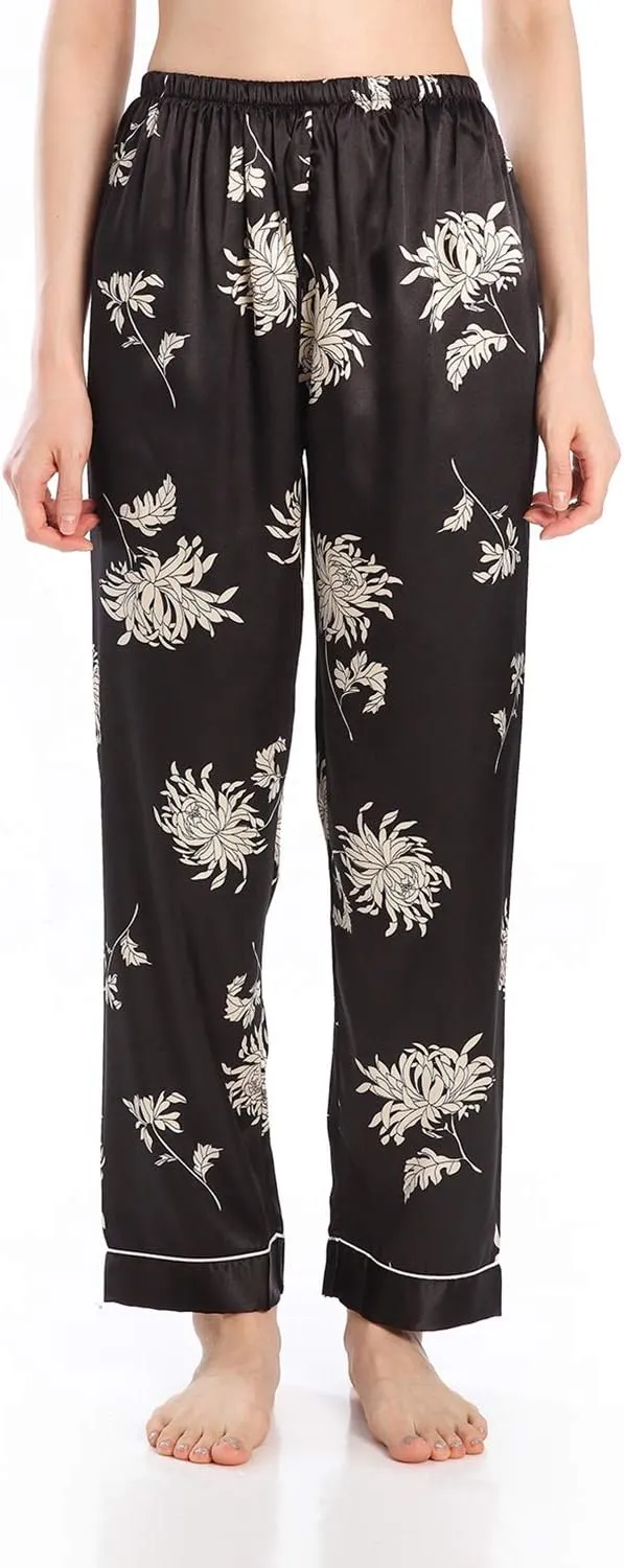 Wantschun Womens Satin Silk Sleepwear Long Pajamas Pants Nightwear Loungewear Pj Bottoms Trousers XXS-XXXL