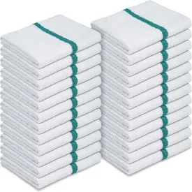 White Bar Mops Green Stripe, 24 Pack, Soft Absorbent Cotton Bar Wipe Kitchen Towel Reusable Rag Quick Dry Dish Cloth Cleaning Duster for Home Office Hotel Salon Hospital Pool Gym Sport