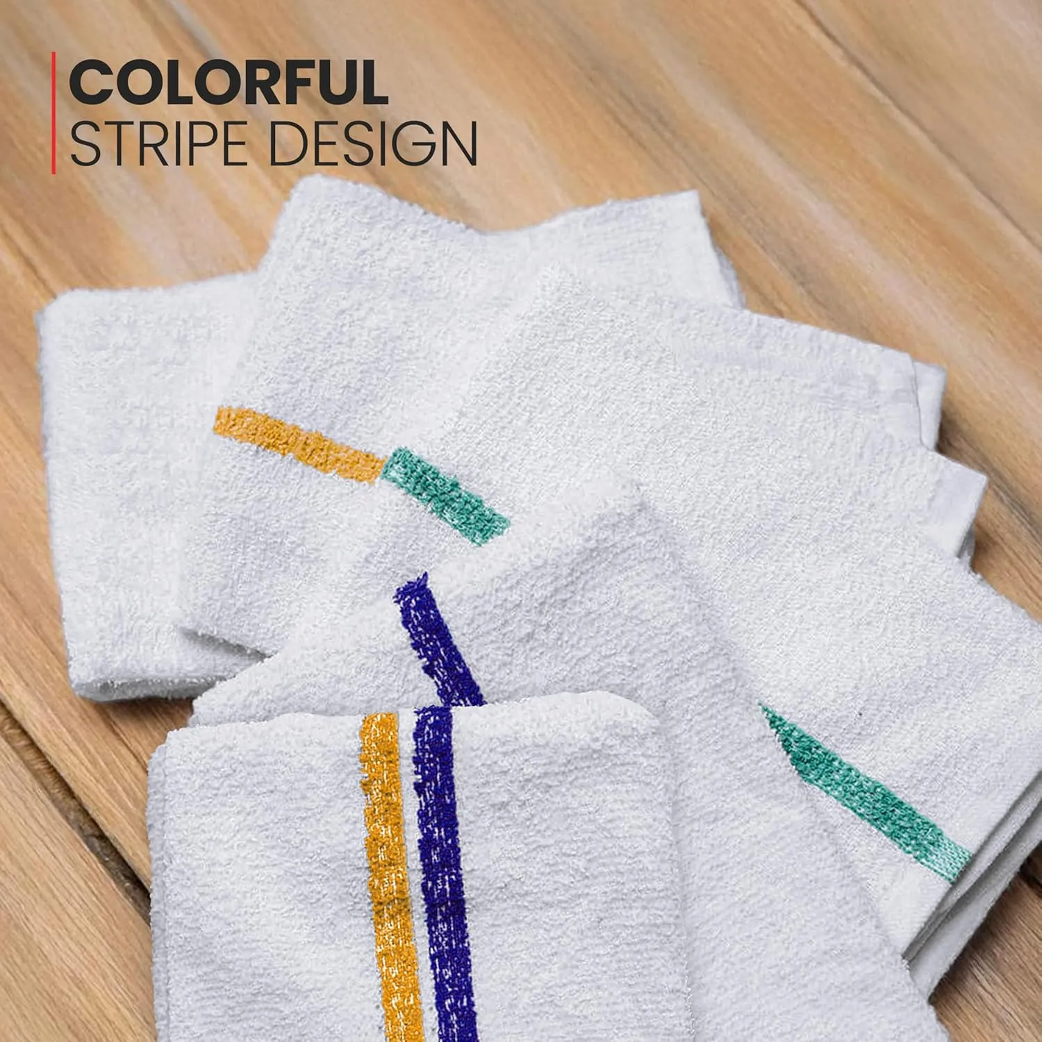 White Bar Mops Green Stripe, 24 Pack, Soft Absorbent Cotton Bar Wipe Kitchen Towel Reusable Rag Quick Dry Dish Cloth Cleaning Duster for Home Office Hotel Salon Hospital Pool Gym Sport