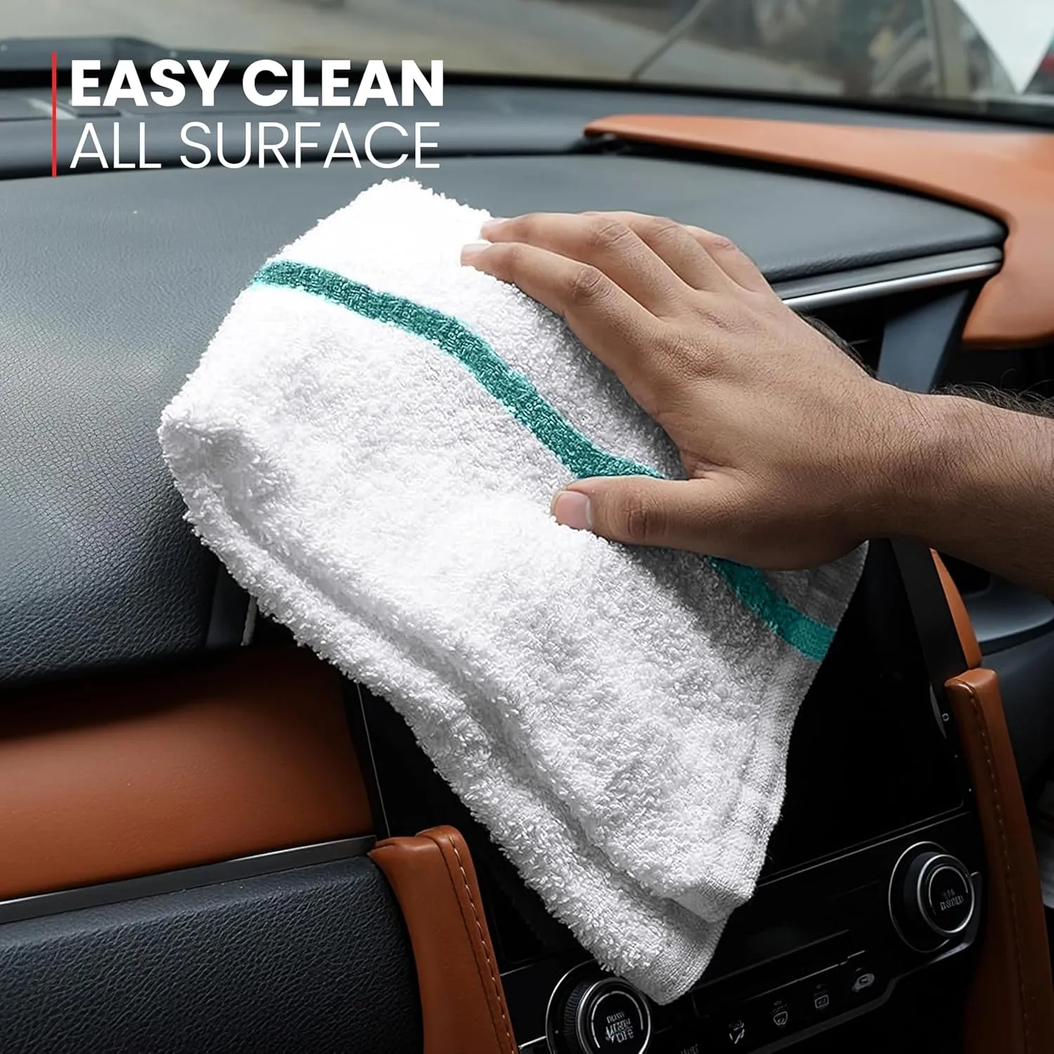White Bar Mops Green Stripe, 24 Pack, Soft Absorbent Cotton Bar Wipe Kitchen Towel Reusable Rag Quick Dry Dish Cloth Cleaning Duster for Home Office Hotel Salon Hospital Pool Gym Sport