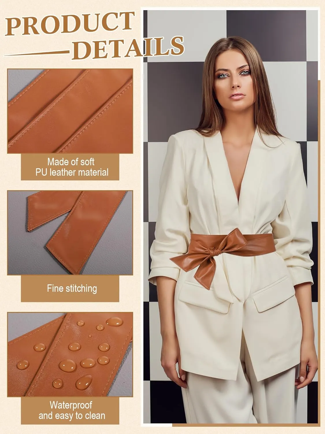 Women Leather Wrap Belt Obi Waist Fashion Tie Belt PU Sash for Dress Coat 1.85 Wide