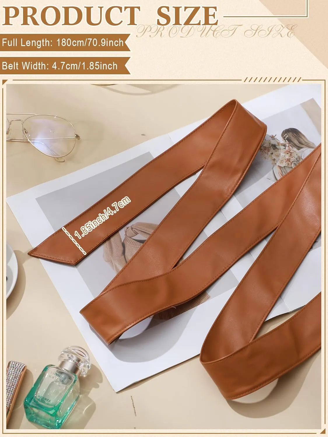 Women Leather Wrap Belt Obi Waist Fashion Tie Belt PU Sash for Dress Coat 1.85 Wide