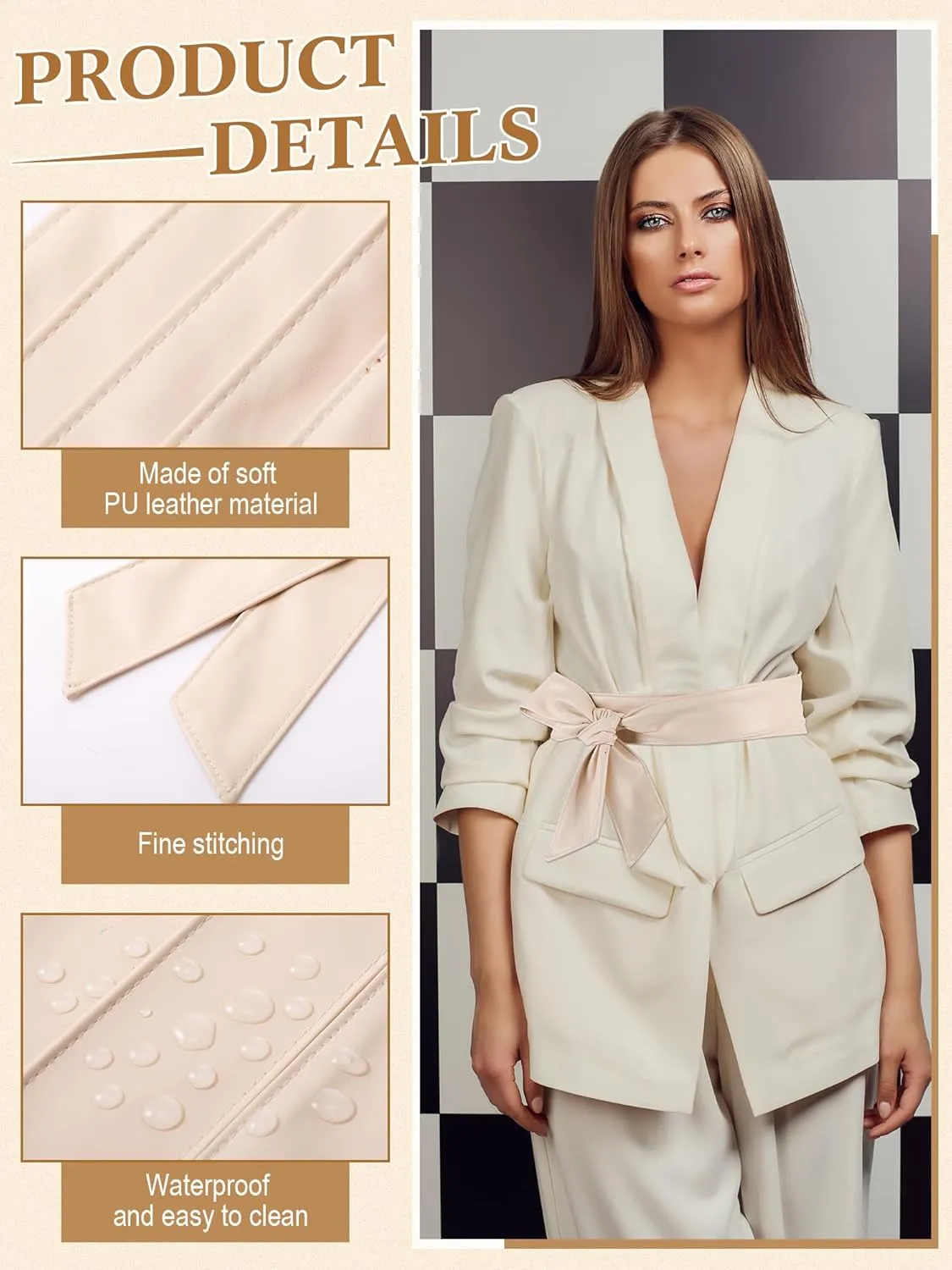 Women Leather Wrap Belt Obi Waist Fashion Tie Belt PU Sash for Dress Coat 1.85 Wide