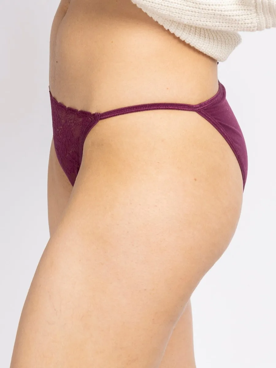 Women Purple Lace Thong Brief
