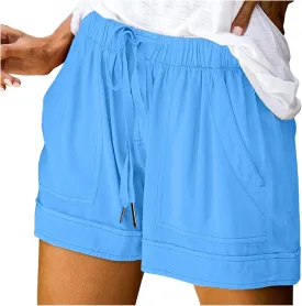 Womens Shorts Casual Shorts with Pockets Drawstring Elastic Waist Cotton Plus Size Beach Trendy Summer Clothes