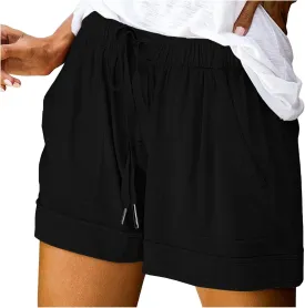 Womens Shorts Casual Shorts with Pockets Drawstring Elastic Waist Cotton Plus Size Beach Trendy Summer Clothes