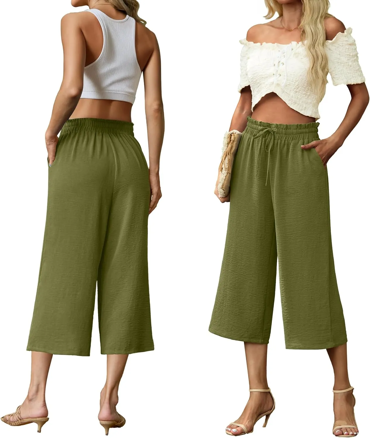 Womens Wide Leg High Waisted with Tie Belt Pockets Summer 2025 Vacation Pants