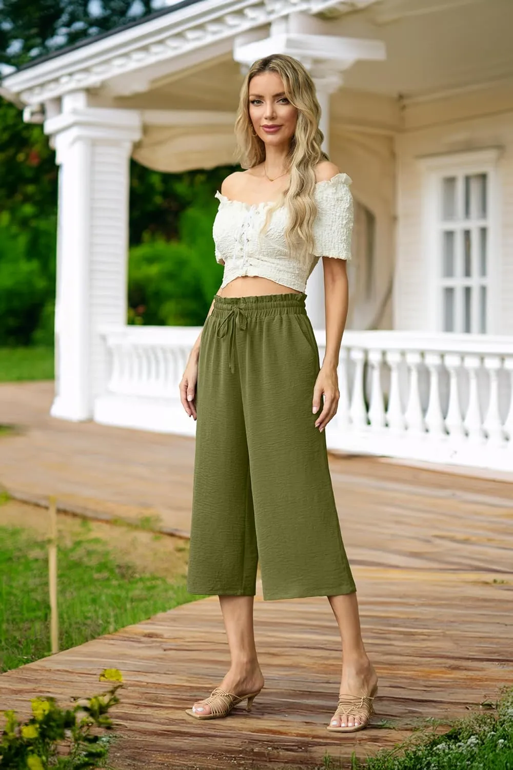 Womens Wide Leg High Waisted with Tie Belt Pockets Summer 2025 Vacation Pants