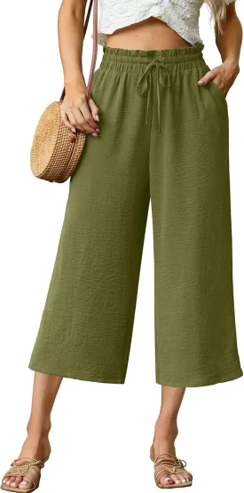 Womens Wide Leg High Waisted with Tie Belt Pockets Summer 2025 Vacation Pants