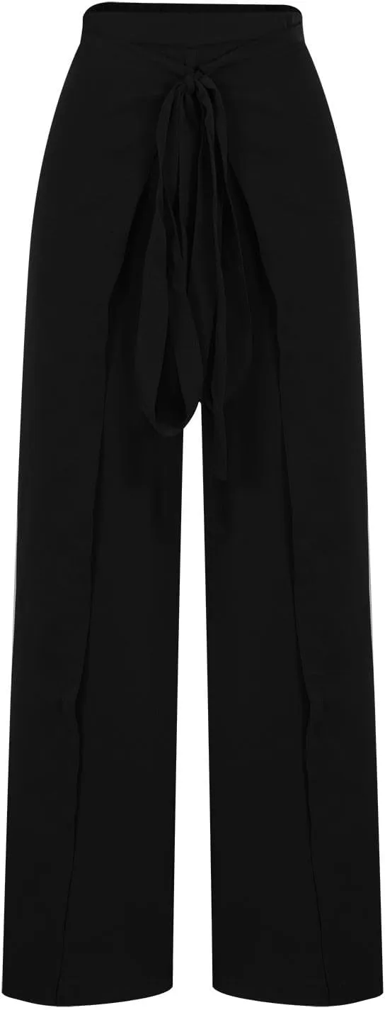 Womens Wide Leg Pants Yoga Flowy Split Palazzo Pants Tie Front Wrap Trousers Beach Cover Up Casual Lounge Boho Pants