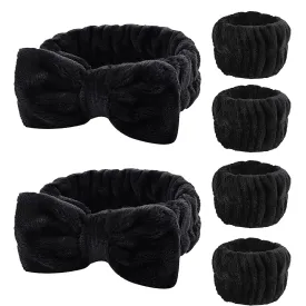 Wrist Towels for Washing Face spa Wristbands and Headband Microfiber Quick Dry Absorbent Wristbands for Girls Men Makeup 6PCS Arm Bands Set(Black)