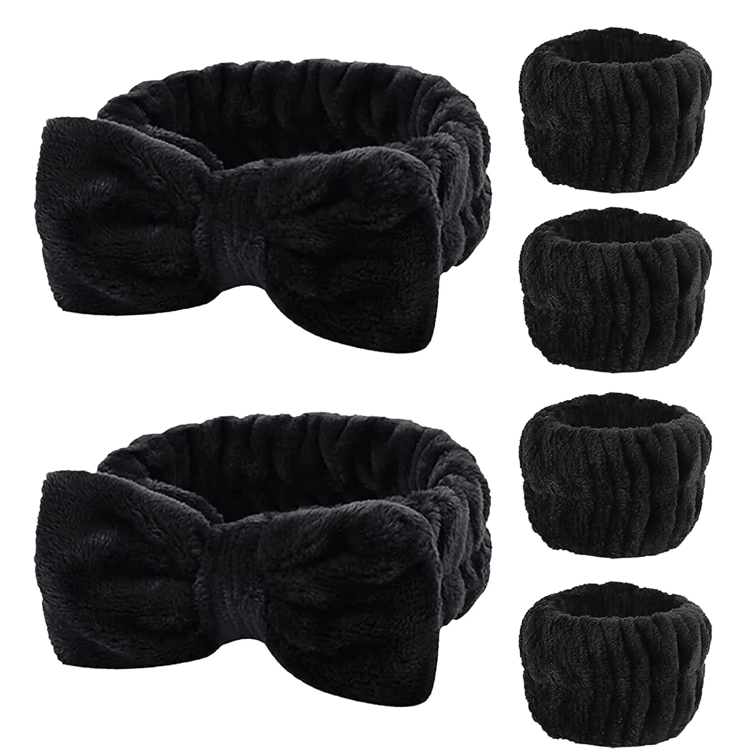 Wrist Towels for Washing Face spa Wristbands and Headband Microfiber Quick Dry Absorbent Wristbands for Girls Men Makeup 6PCS Arm Bands Set(Black)
