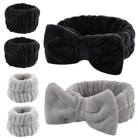 Wrist Towels for Washing Face Spa Wristbands Headband for Washing Face Microfiber Quick Dry Absorbent Wristbands Face Wash Headbands for Women 6PCS(Black&Grey)