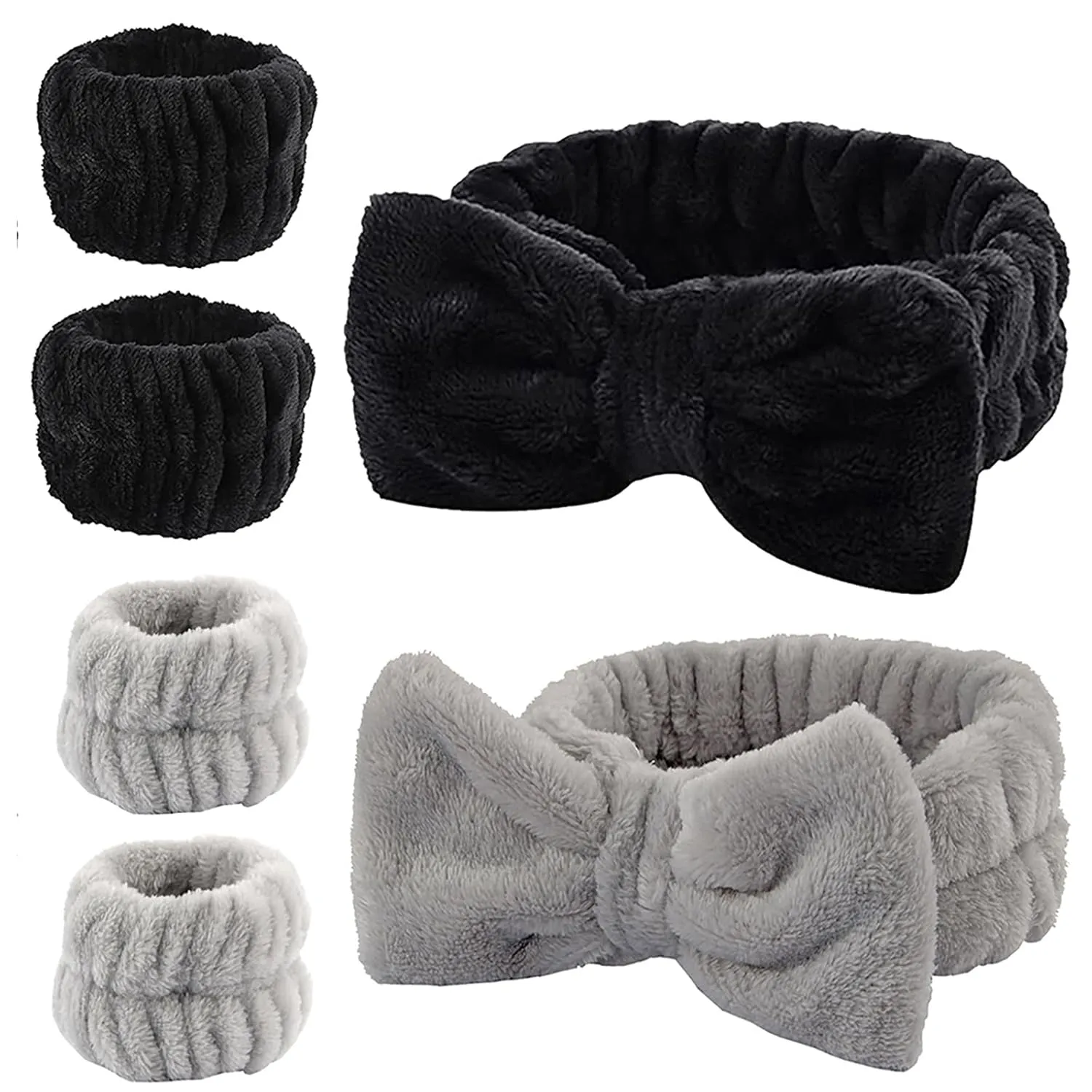 Wrist Towels for Washing Face Spa Wristbands Headband for Washing Face Microfiber Quick Dry Absorbent Wristbands Face Wash Headbands for Women 6PCS(Black&Grey)