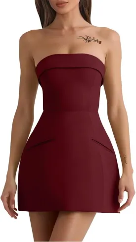 XXTAXN Women's Summer Sexy Sleeveless Tube Formal Party A-line Tulip Back Zipper Mini Dress