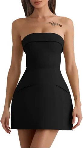 XXTAXN Women's Summer Sexy Sleeveless Tube Formal Party A-line Tulip Back Zipper Mini Dress